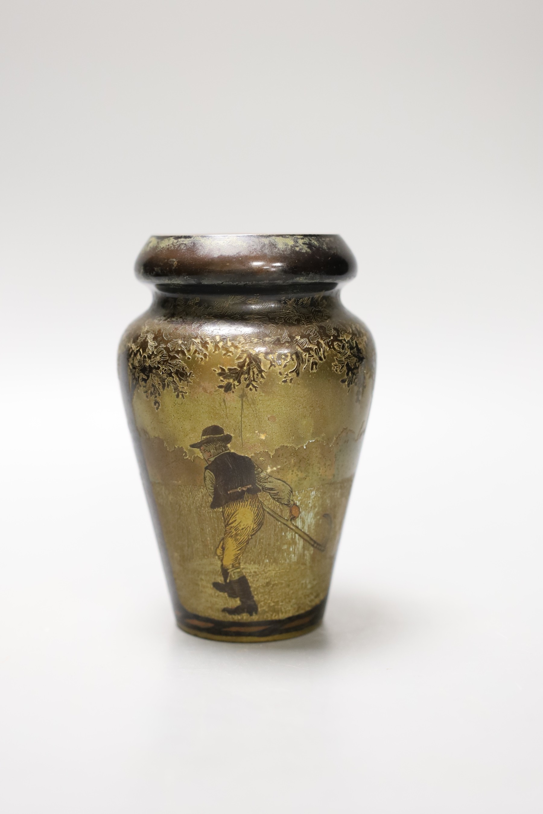 A bronze figuratively patinated vase, 13.5cm tall